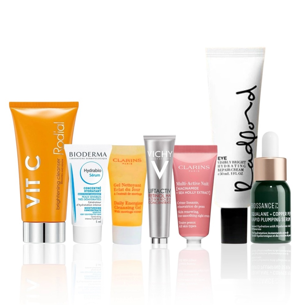 Skincare Travel Night Day Eye Face Cream Serum Cleanser Variety Set with Pouch